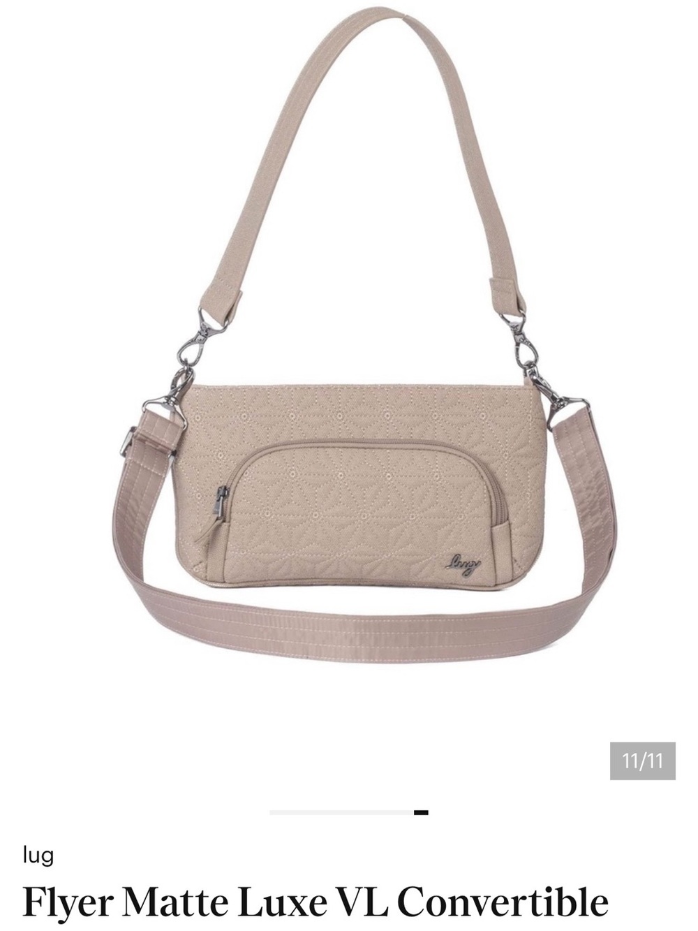 lug Flyer Matte Luxe VL Crossbody/Shoulder Bag  - 3 straps. Color Pebble.